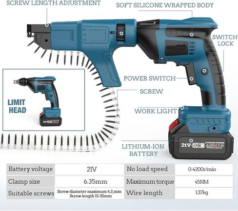 Electric Cordless Drywall Screw Gun with Auto-Feed & Toolbox for DIY & Professionals, Fast & Efficient Screw Driving Solution in Kuwait