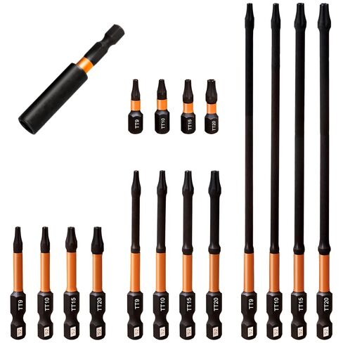 16pcs Impact S2 Steel Security Torx Bit Set-TT9,TT10,TT15,TT20 | Tamper Proof Star with CNC Machined Tips, 1",2",3",6" Long Impact Bits with Extension Bit Holder and Storage Box in Kuwait