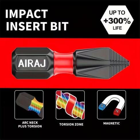 Impact Insert Bit Anti-Slip Torsion Zone Arc Neck High Hardness Strong Magnetic for impact Drivers Power Drills Assembly, Red in Kuwait