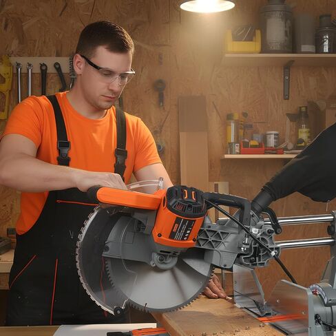 12-Inch Sliding Compound Miter Saw, 15 Amp Motor, 100-Tooth Blade, Corded Double Bevel Sliding Miter Saw, LED Precision Alignment, Angle Adjustable, for Wood, Decking, Laminates in Kuwait
