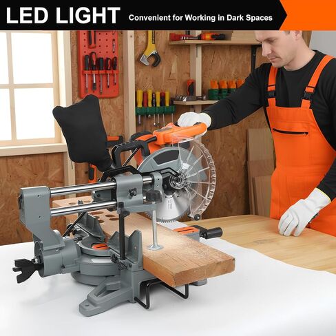 12-Inch Sliding Compound Miter Saw, 15 Amp Motor, 100-Tooth Blade, Corded Double Bevel Sliding Miter Saw, LED Precision Alignment, Angle Adjustable, for Wood, Decking, Laminates in Kuwait