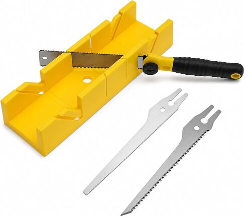 QWORK 4-Piece Miter Box and Saw Set, 12-Inch Mitre Box with 3 Interchangeable Cutters and Japanese Pull Saw for Precise 45, 90 & 135 Degree Cuts on Baseboards, Molding, Trim and DIY Woodworking in Kuwait