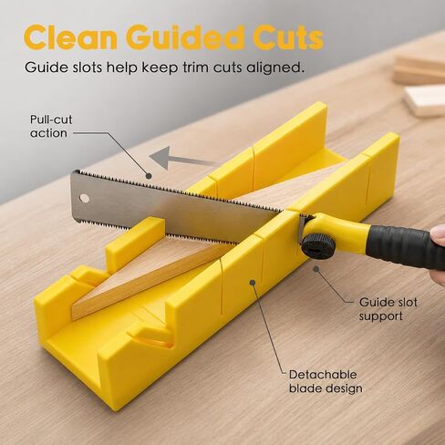 QWORK 4-Piece Miter Box and Saw Set, 12-Inch Mitre Box with 3 Interchangeable Cutters and Japanese Pull Saw for Precise 45, 90 & 135 Degree Cuts on Baseboards, Molding, Trim and DIY Woodworking in Kuwait