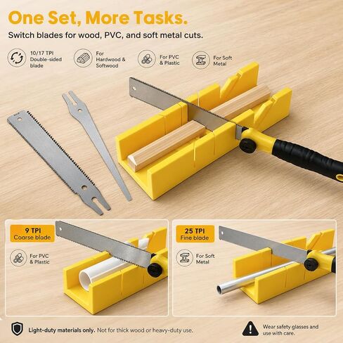 QWORK 4-Piece Miter Box and Saw Set, 12-Inch Mitre Box with 3 Interchangeable Cutters and Japanese Pull Saw for Precise 45, 90 & 135 Degree Cuts on Baseboards, Molding, Trim and DIY Woodworking in Kuwait