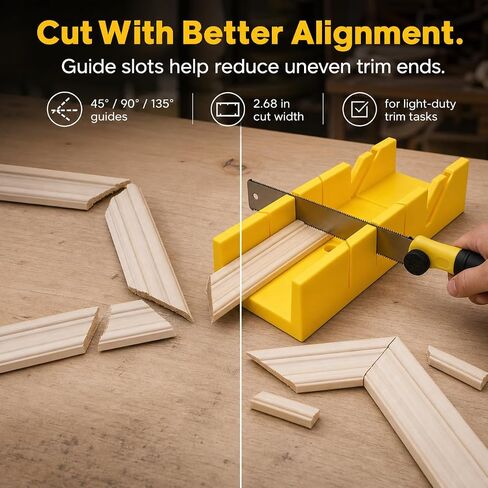 QWORK 4-Piece Miter Box and Saw Set, 12-Inch Mitre Box with 3 Interchangeable Cutters and Japanese Pull Saw for Precise 45, 90 & 135 Degree Cuts on Baseboards, Molding, Trim and DIY Woodworking in Kuwait