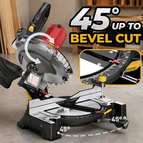 10-inch Compound Miter Saw with Extension Table, 5000RPM, 15 Amp, 36T Blade, Single Bevel 0-45°, Power Saw for Metal, Plastic, Wood and Other Materials in Kuwait