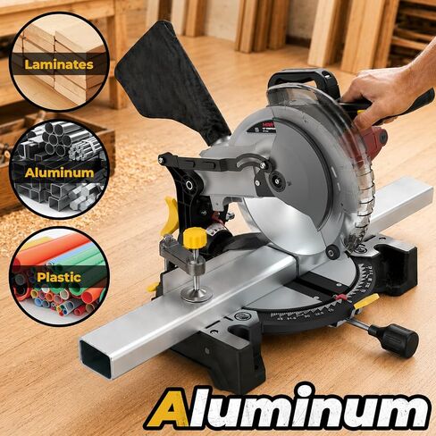 10-inch Compound Miter Saw with Extension Table, 5000RPM, 15 Amp, 36T Blade, Single Bevel 0-45°, Power Saw for Metal, Plastic, Wood and Other Materials in Kuwait