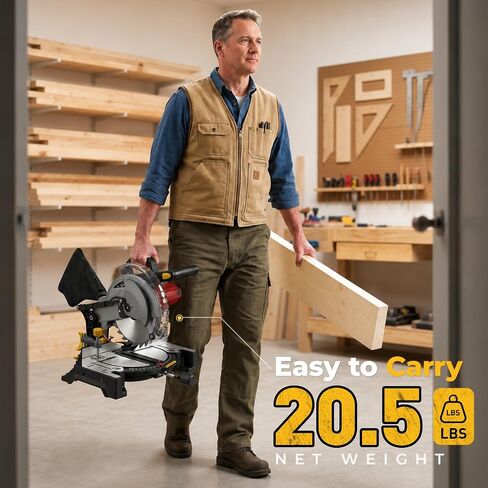 10-inch Compound Miter Saw with Extension Table, 5000RPM, 15 Amp, 36T Blade, Single Bevel 0-45°, Power Saw for Metal, Plastic, Wood and Other Materials in Kuwait