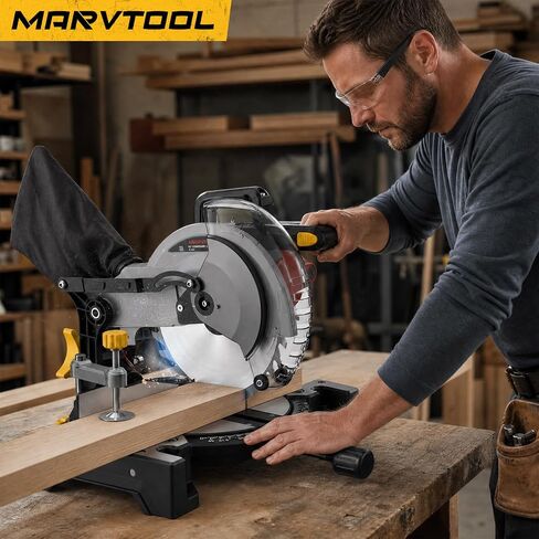 10-inch Compound Miter Saw with Extension Table, 5000RPM, 15 Amp, 36T Blade, Single Bevel 0-45°, Power Saw for Metal, Plastic, Wood and Other Materials in Kuwait