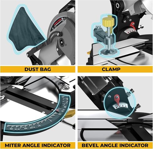 10-inch Compound Miter Saw with Extension Table, 5000RPM, 15 Amp, 36T Blade, Single Bevel 0-45°, Power Saw for Metal, Plastic, Wood and Other Materials in Kuwait