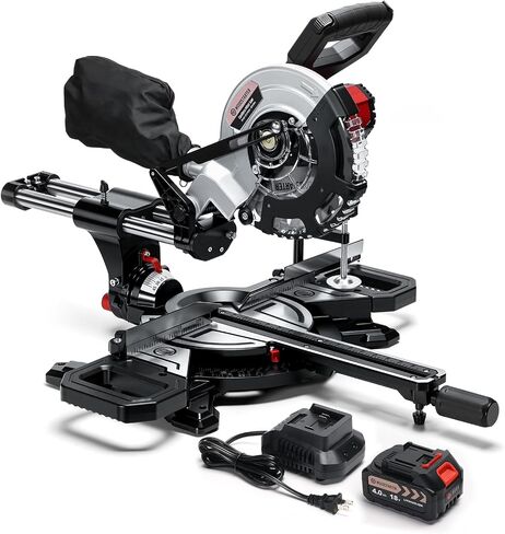 Cordless Miter Saw with Battery, 8 Inch 40-Tooth Blade, 18.5V Lithium-Ion 4000mAh, Dual Clamps, LED Light, Sliding Rail in Kuwait