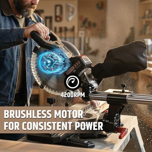 Cordless Miter Saw with Battery, 8 Inch 40-Tooth Blade, 18.5V Lithium-Ion 4000mAh, Dual Clamps, LED Light, Sliding Rail in Kuwait