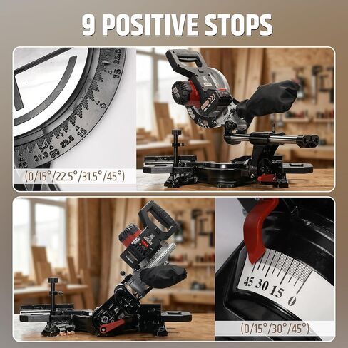 Cordless Miter Saw with Battery, 8 Inch 40-Tooth Blade, 18.5V Lithium-Ion 4000mAh, Dual Clamps, LED Light, Sliding Rail in Kuwait
