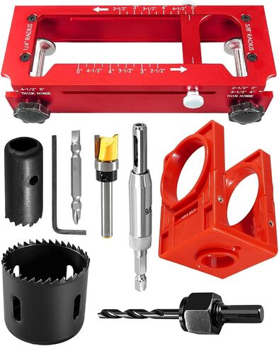Door Hinge Jig and Door Lock Installation Kit, Door Hinge Mortiser Fit Hinge Mortising from 2.5 to 5 Inch, 1/4 Inch 5/8Inch Radius and Square Corner Types, Adjustable Mortise Jig for Knob Deadbolt in Kuwait