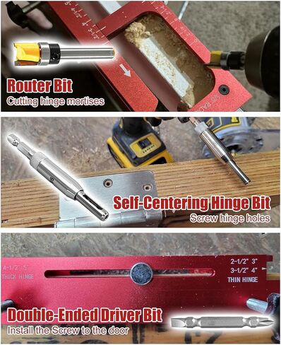 Door Hinge Jig and Door Lock Installation Kit, Door Hinge Mortiser Fit Hinge Mortising from 2.5 to 5 Inch, 1/4 Inch 5/8Inch Radius and Square Corner Types, Adjustable Mortise Jig for Knob Deadbolt in Kuwait