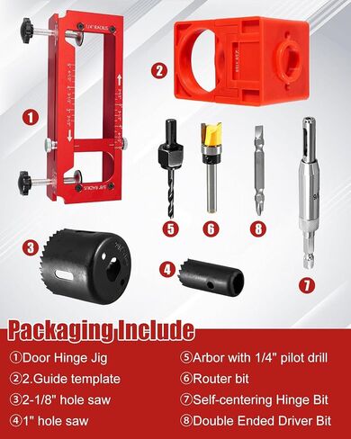 Door Hinge Jig and Door Lock Installation Kit, Door Hinge Mortiser Fit Hinge Mortising from 2.5 to 5 Inch, 1/4 Inch 5/8Inch Radius and Square Corner Types, Adjustable Mortise Jig for Knob Deadbolt in Kuwait