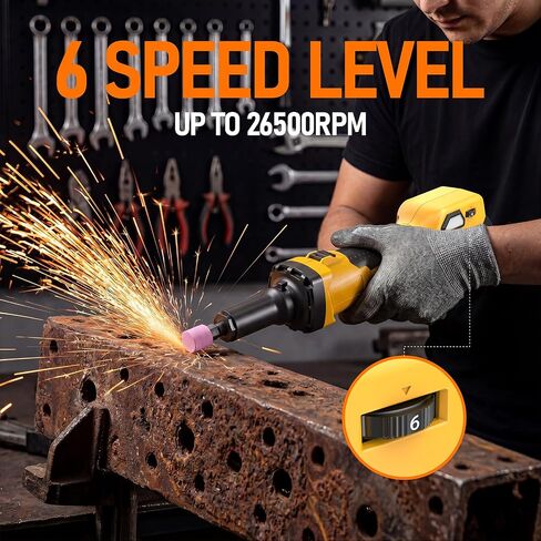 Cordless Die Grinder Compatible with Dewalt 20V Battery(No Battery) | Brushless Die Grinder Up to 26500RPM, 1/4" Precision Collet, 6 Speed Power Grinder for Metal Wood Plastic Grind in Kuwait