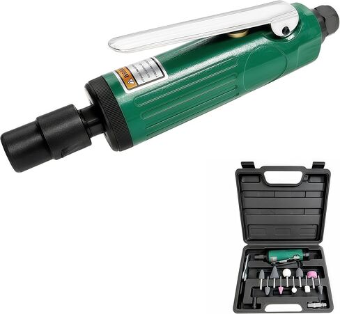 Air Die Grinder 25000 RPM, Pneumatic Straight Inline Grinder 1/4", Safety Lock, 1/8" & 1/4" Collets,10PCS Grinding Stones, Portable Metal Tool Kit & Case for Grinding, Polishing, Deburring in Kuwait