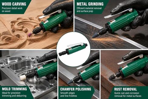 Air Die Grinder 25000 RPM, Pneumatic Straight Inline Grinder 1/4", Safety Lock, 1/8" & 1/4" Collets,10PCS Grinding Stones, Portable Metal Tool Kit & Case for Grinding, Polishing, Deburring in Kuwait