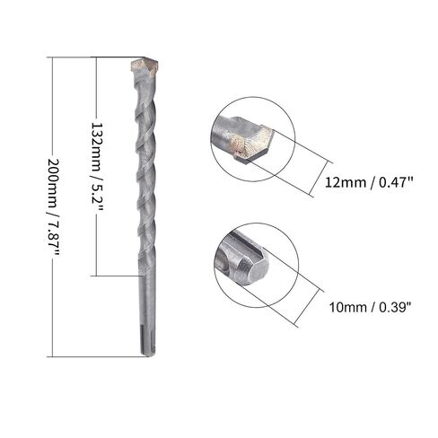 12mm x 200mm Masonry Drill Bit, Carbide Tipped Rotary Hammer Bit | 10mm Round Shank, Impact Concrete Drill Bit for SDS Impact Drill in Kuwait