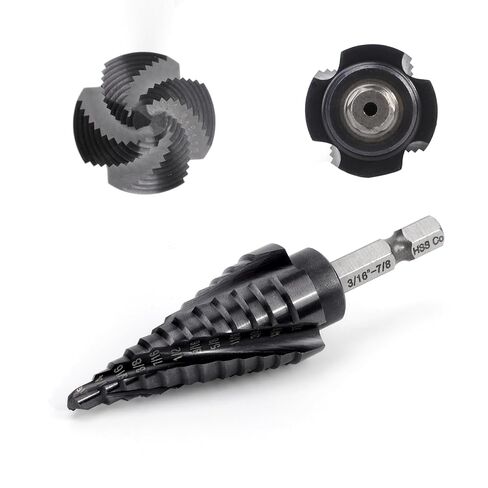Step Drill Bit Set, 1/8~1-3/8" 5Pcs Four Spiral Flute AITIN Coated Step Bit | Versatile Size,Upgraded 3/8" Shank for Higher Torque,1/4" Hex Shank,for Metal, Stalinless Steel, Aluminum, Wood, Plastic in Kuwait