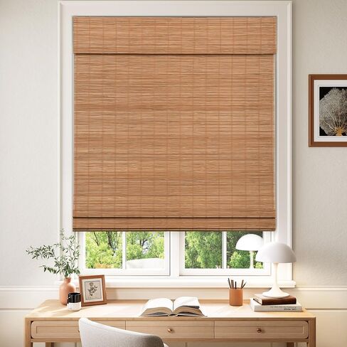 LazBlinds Cordless Blackout Bamboo Roman Shades, Room Darkening Blinds for Interior Windows, Thermal Insulated Roll Up Bamboo Blinds for Home & Patio, 35" W x 64" H, Penang Teak in Saudi Arabia