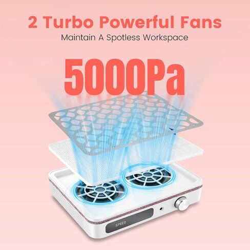 Nail Dust Collector - 5000RPM Professional Dust Collector Nail Tech with Dual Brushless Turbo Fan, Acrylic Nail Polishing Manicure For Nail Salon & Home，Pink Diamond in Kuwait