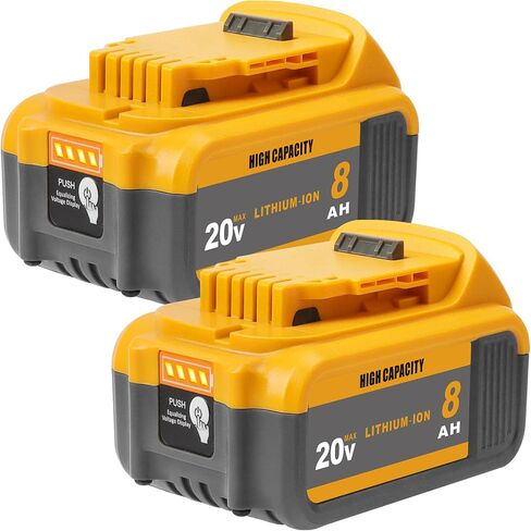 TENMOER 2-Pack 8.0Ah 20V Battery Compatible with DeWalt 20V MAX Battery Replace for DCB201 DCB203 DCB204 DCB206 DCB208(Not an OEM) in Kuwait