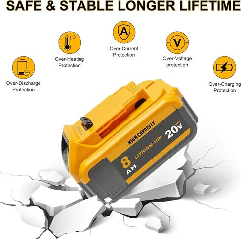 TENMOER 2-Pack 8.0Ah 20V Battery Compatible with DeWalt 20V MAX Battery Replace for DCB201 DCB203 DCB204 DCB206 DCB208(Not an OEM) in Kuwait