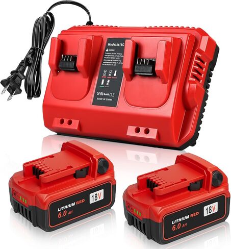 TeenPower Upgraded 18V 6.0Ah Batteries Replacement for Milwaukee M-18 Battery 2Pack and 1 Charger Set(2-Port) in Kuwait