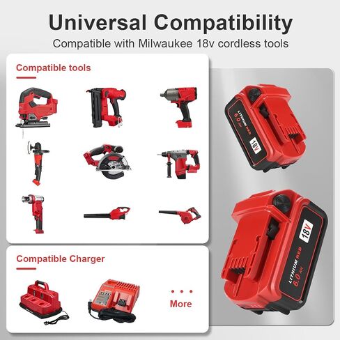 TeenPower Upgraded 18V 6.0Ah Batteries Replacement for Milwaukee M-18 Battery 2Pack and 1 Charger Set(2-Port) in Kuwait