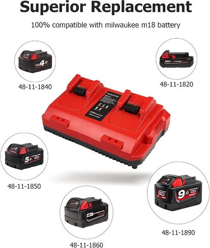 TeenPower Upgraded 18V 6.0Ah Batteries Replacement for Milwaukee M-18 Battery 2Pack and 1 Charger Set(2-Port) in Kuwait