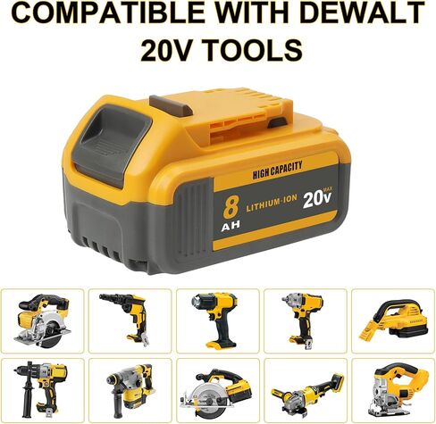 TENMOER 2-Pack 8.0Ah 20V Battery Compatible with DeWalt 20V MAX Battery Replace for DCB201 DCB203 DCB204 DCB206 DCB208(Not an OEM) in Kuwait