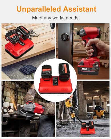 TeenPower Upgraded 18V 6.0Ah Batteries Replacement for Milwaukee M-18 Battery 2Pack and 1 Charger Set(2-Port) in Kuwait