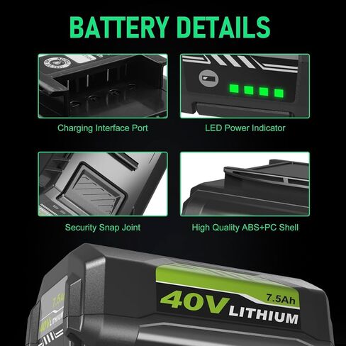 40v Upgraded 7500mAh Replacement for Ryobi 40v Battery 7.5Ah Compatible with Ryobi 40 Volt Lithium OP4026A OP40601 OP4050A OP4040 OP4075A Compatible with Batteries 40V Power Tools(1Pack) in Kuwait
