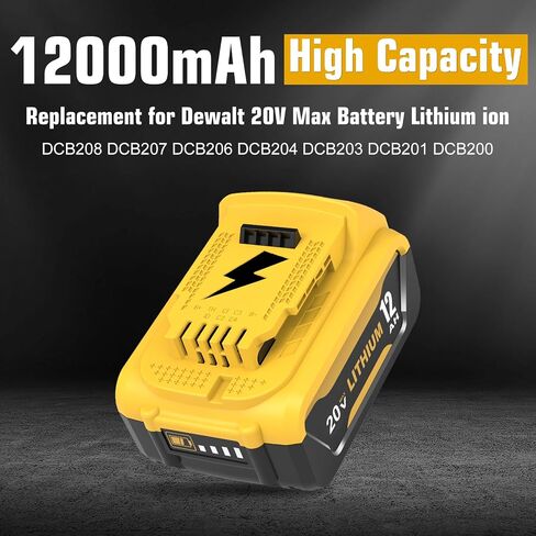 2 Packs 12000mAh Replacement for Dewalt 20V Max Battery DCB208 | Compatible with Dewalt 20 Volt Batteries DCB207 DCB206 DCB204 DCB203 DCB200 in Kuwait