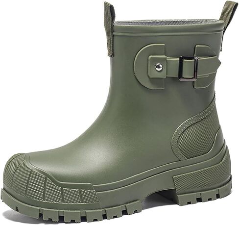 Women'S Pvc Waterproof Mid Calf Rain Boots Pull On Platform Rubber Wide Width Garden Short Rain Booties With Buckle Decor Outdoor Non-Slip Lug Sole Rain Shoes For Muddy Walking Yard Work in Kuwait