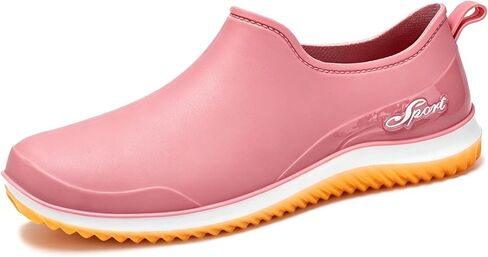 Rain Shoes for Women Slip-on Waterproof Flat Garden Shoes Lightweight PVC Low Top Rubber Yard Work Shoes Comfort Non-Slip Chef Car Wash Footwear in Kuwait