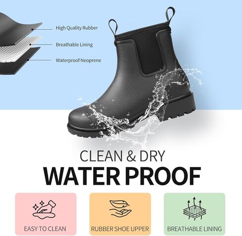 DKSUKO Women's Deck Boots Waterproof Ankle Rain Boots Non-Slip Rubber Fishing Boot Outdoor Work Shoes for Boating Gardening Farming（Black，11） in Kuwait