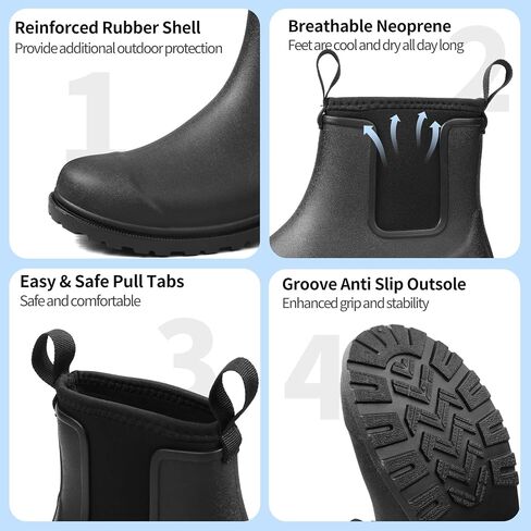 DKSUKO Women's Deck Boots Waterproof Ankle Rain Boots Non-Slip Rubber Fishing Boot Outdoor Work Shoes for Boating Gardening Farming（Black，11） in Kuwait