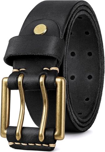 Real Leather Belts for Men Work Heavy Duty Double Prong Men's Belt Jeans Casual Mens Belts Leather Christmas Gifts in Saudi Arabia