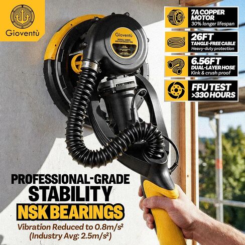 Dustless Drywall Sander with Auto Vacuum Dust Collector, 780W Foldable Electric Wall Sander, 26FT Power Cord, 7 Variable Speed 900-1800RPM, LED Light for Popcorn Ceiling, Interior Walls, Plaster in Kuwait