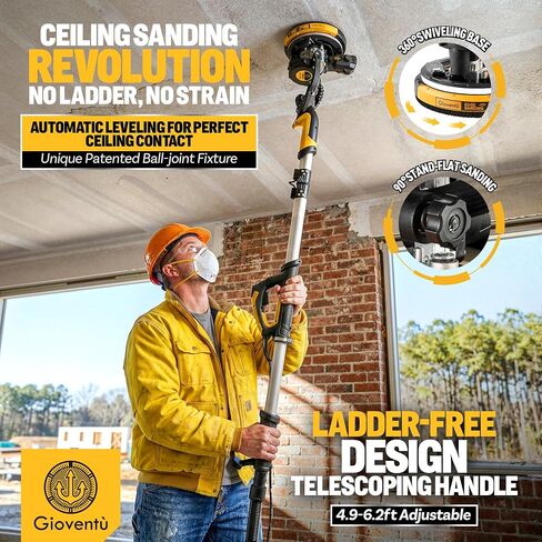 Dustless Drywall Sander with Auto Vacuum Dust Collector, 780W Foldable Electric Wall Sander, 26FT Power Cord, 7 Variable Speed 900-1800RPM, LED Light for Popcorn Ceiling, Interior Walls, Plaster in Kuwait