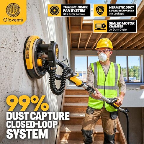 Dustless Drywall Sander with Auto Vacuum Dust Collector, 780W Foldable Electric Wall Sander, 26FT Power Cord, 7 Variable Speed 900-1800RPM, LED Light for Popcorn Ceiling, Interior Walls, Plaster in Kuwait