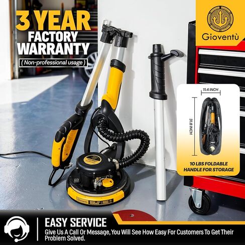 Dustless Drywall Sander with Auto Vacuum Dust Collector, 780W Foldable Electric Wall Sander, 26FT Power Cord, 7 Variable Speed 900-1800RPM, LED Light for Popcorn Ceiling, Interior Walls, Plaster in Kuwait
