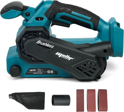 Brushless Cordless Belt Sander Compatible with Makita 18V Battery(Tool Only), w/ 10-Pack 3x18in Sanding Belts, Variable Speed, 1247 FPM, Lock-on Button, Dust Bag & Vacuum Adapter for Woodworking in Kuwait