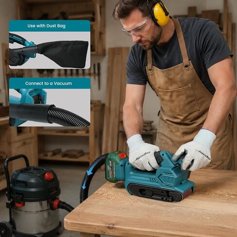 Brushless Cordless Belt Sander Compatible with Makita 18V Battery(Tool Only), w/ 10-Pack 3x18in Sanding Belts, Variable Speed, 1247 FPM, Lock-on Button, Dust Bag & Vacuum Adapter for Woodworking in Kuwait