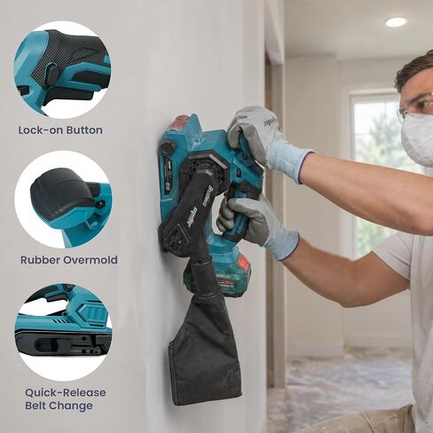 Brushless Cordless Belt Sander Compatible with Makita 18V Battery(Tool Only), w/ 10-Pack 3x18in Sanding Belts, Variable Speed, 1247 FPM, Lock-on Button, Dust Bag & Vacuum Adapter for Woodworking in Kuwait