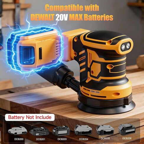 Cordless 5-Inch Random Orbital Sander Compatible with DeWalt 20V Battery (Tool Only), Brushless Electric Sander with Dust Collection, 6 Variable Speeds (7,000–13,500 RPM) for Woodworking & Furniture in Kuwait