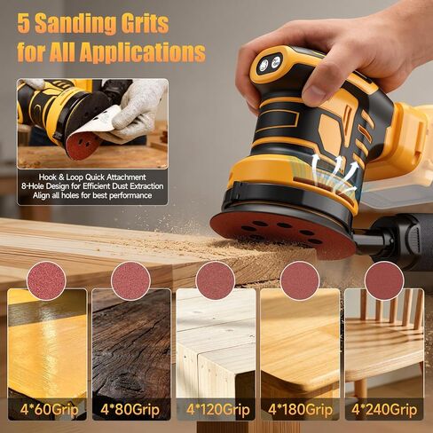 Cordless 5-Inch Random Orbital Sander Compatible with DeWalt 20V Battery (Tool Only), Brushless Electric Sander with Dust Collection, 6 Variable Speeds (7,000–13,500 RPM) for Woodworking & Furniture in Kuwait